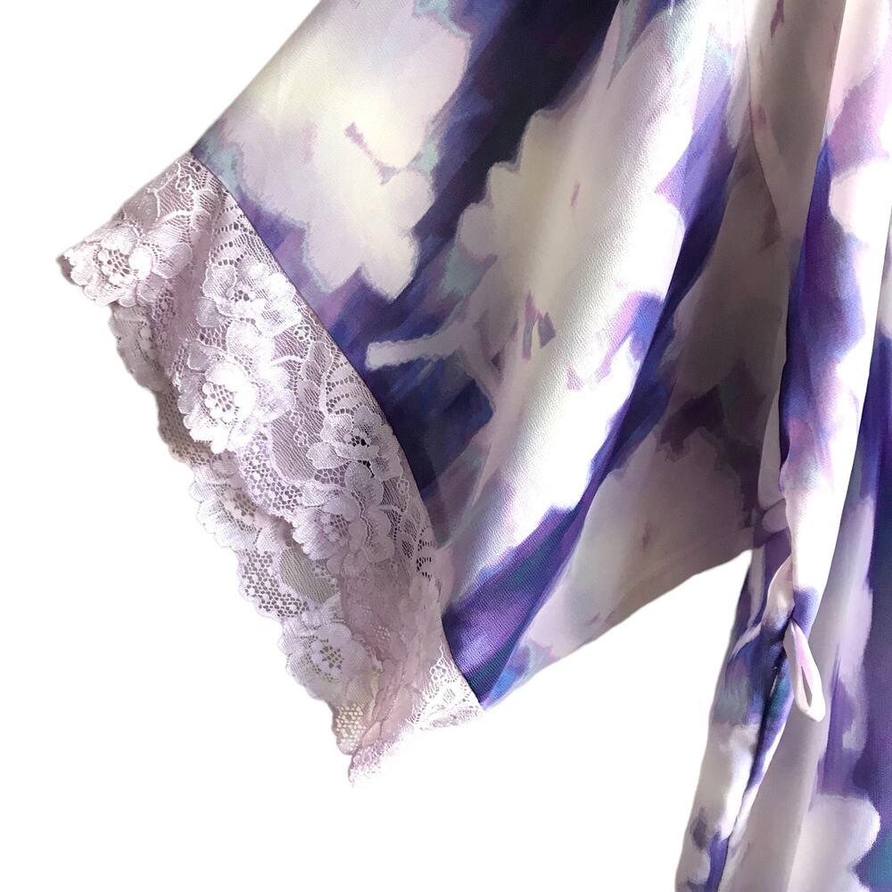 Linea Donatella Purple Floral Robe Size L XL Open Kimono Dressing Gown Lace - Picture 4 of 15